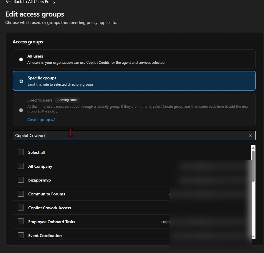 Cost Management access group configuration scoped to specific security groups