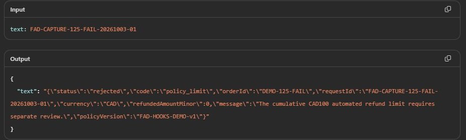 Stored refund rejection after the hook failed