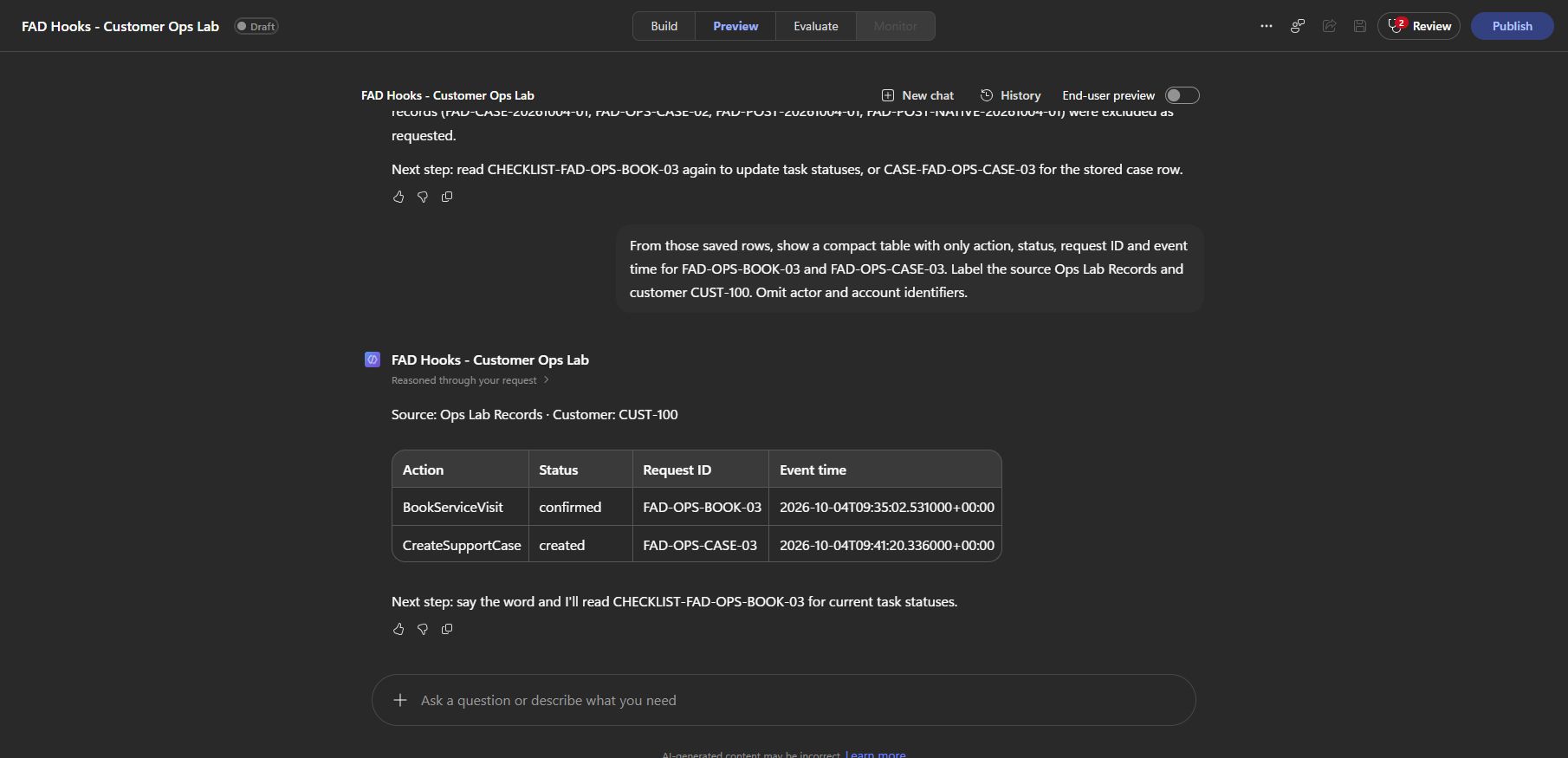 Booking and case on the customer timeline